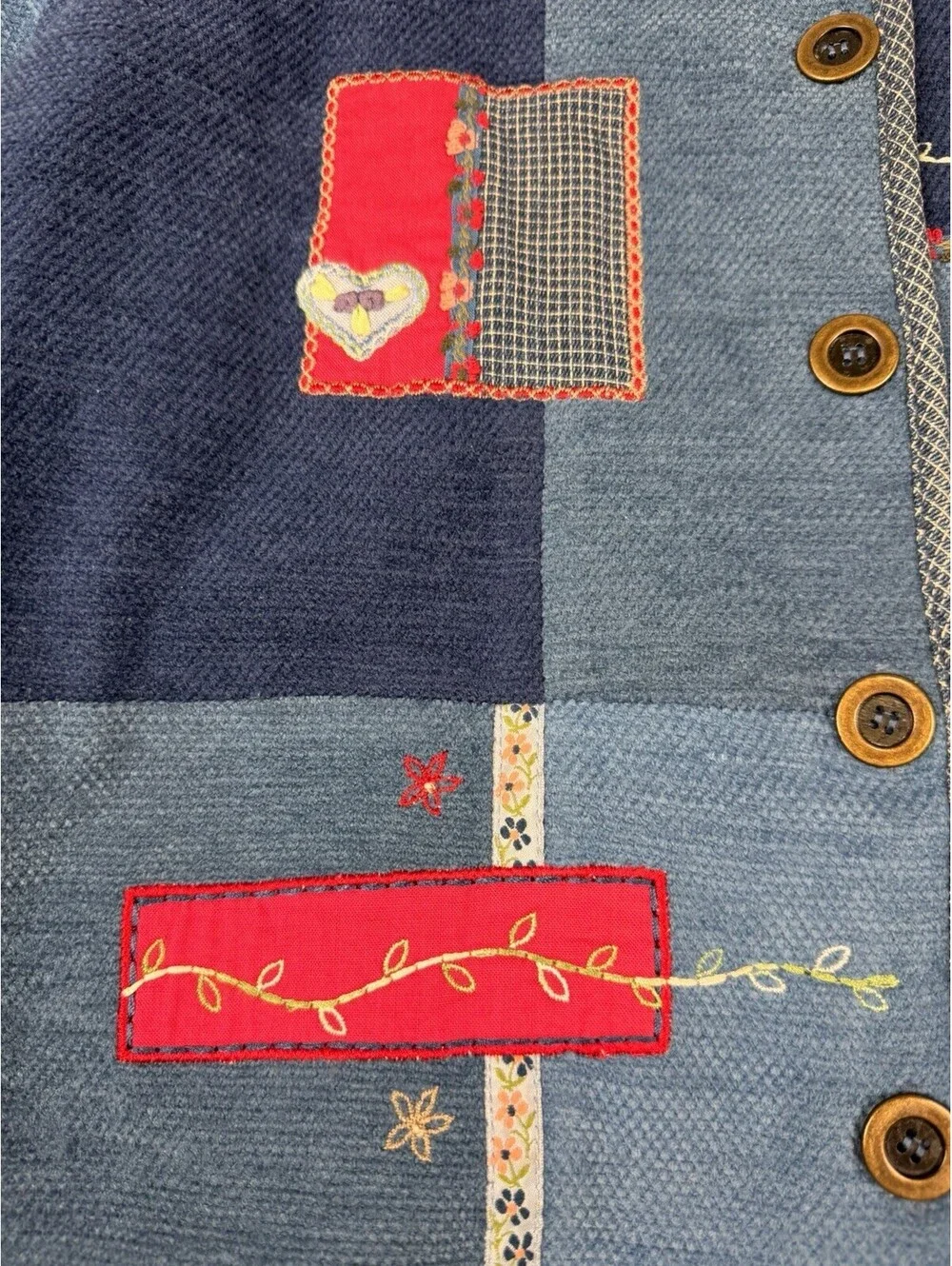 VTG 90s Patchwork Lined Jacket Floral Hearts Petite XL Grannycore Teacher Boho